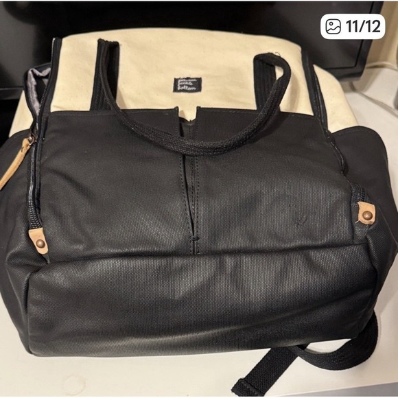 Petunia Pickle Bottom Boxy Backpack Canvas Cream And Black Baby Diaper Bag - Picture 10 of 12